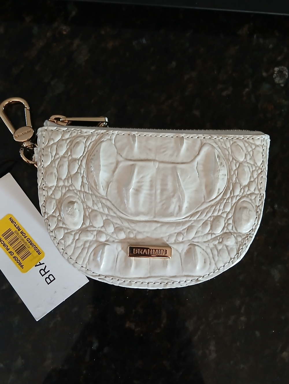 Brahmin White Croc-Embossed Leather Coin Pouch